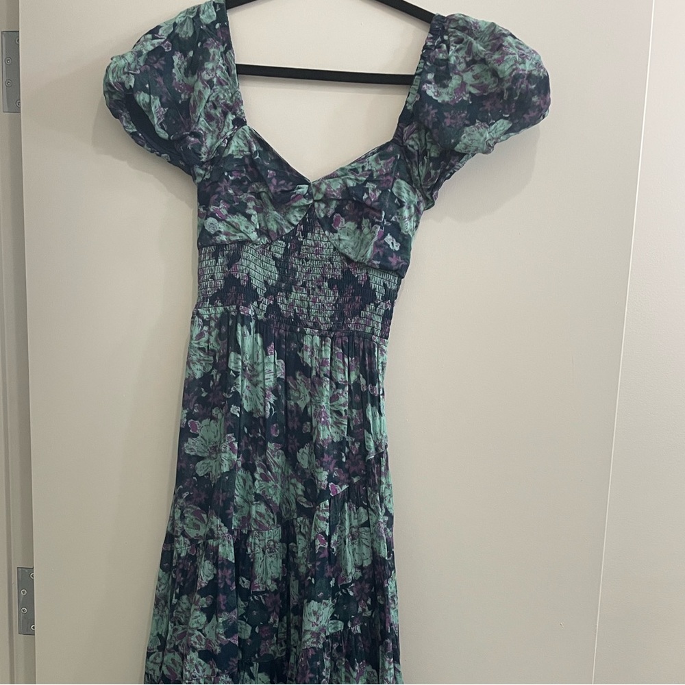 Free People Navy, Teal and Purple Floral Maxi Dress